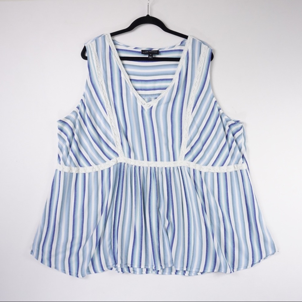 Lane Bryant Stripe Rayon Peplum Top Blouse Sleeveless Blue White Size Women's 24